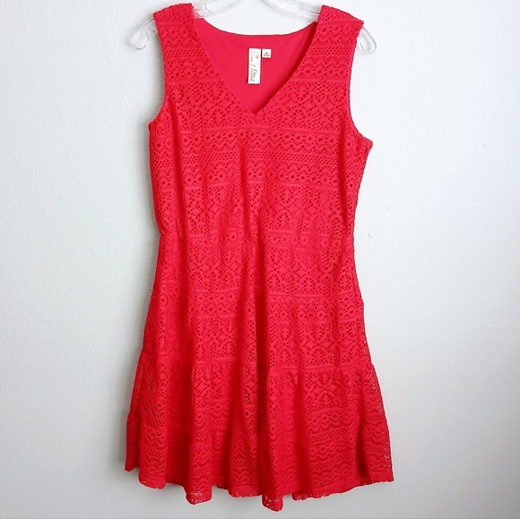 Emma & Michele Dress Women's Size Large  Red Eyelet Crochet VNeck Sleeveless - Picture 1 of 9